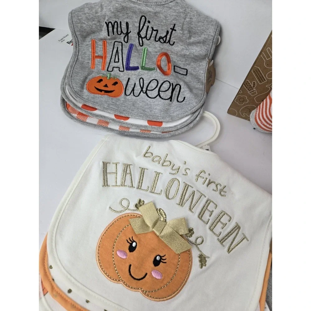 Baby Essentials Halloween‎ bib hat sock lot all NWT First Halloween Fall